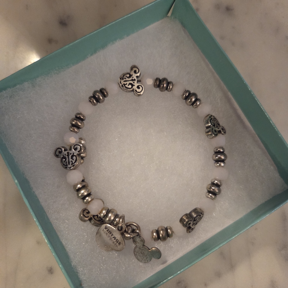 Alex And Ani Mouse Motif Silver and Pink Charm Bracelet